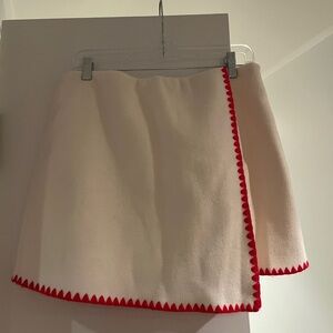 Commense Asymmetrical Cream Skirt with Red Accents